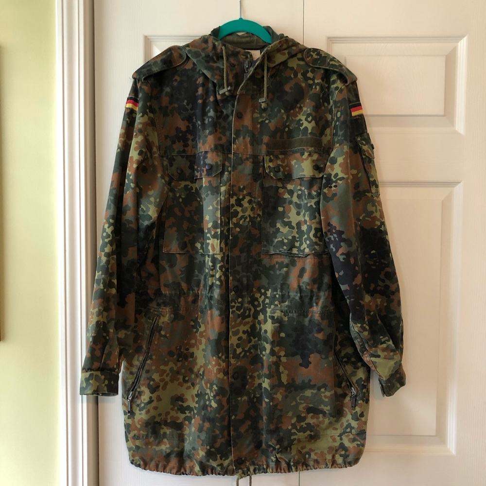 Vintage Camo Military Jacket with Hood, 44L
